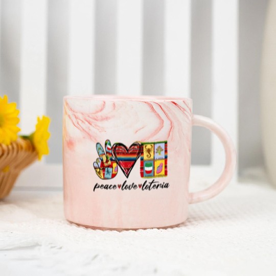 Peace Love Loteria Serape Mexican Bingo Card Marble Mugs
