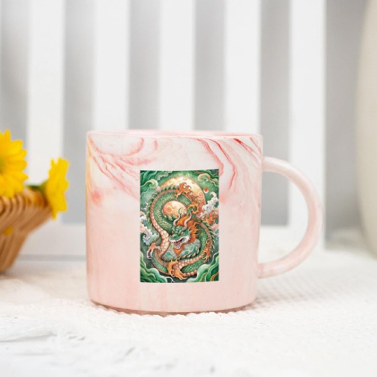 Traditional Chinese Dragon Ink Style Marble Mugs