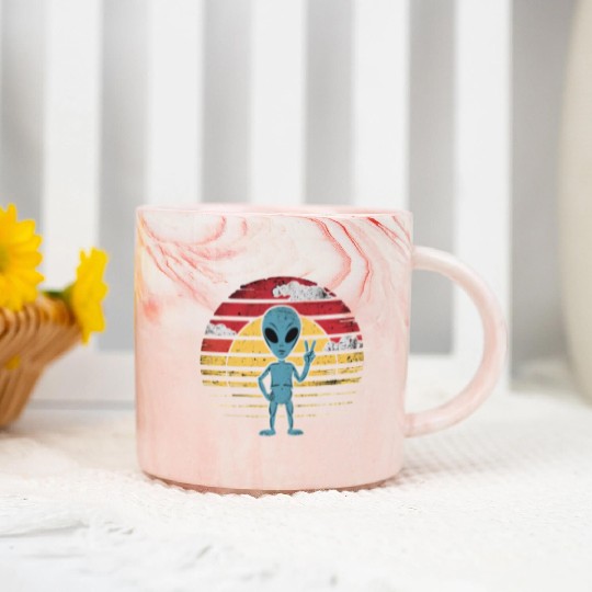 Peaceful Alien Sunset Retro Vibe Marble Mugs