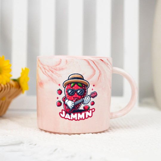 Jammin Strawberry Jam Playing a Guitar Rock n Roll Marble Mugs