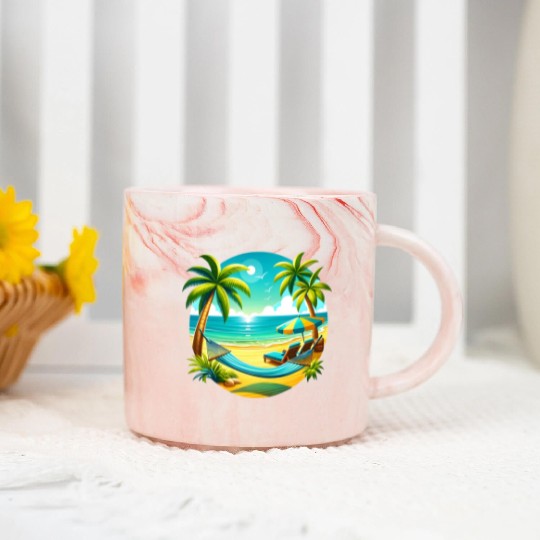 Paradise Beach Sunset Art Marble Mugs