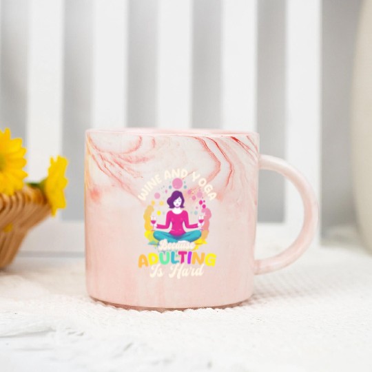 Funny Yoga Lover Wine And Yoga Because Adulting Is Marble Mugs