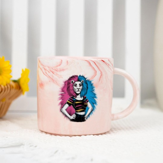 Punk Lion with pink and blue hair retro style for Marble Mugs