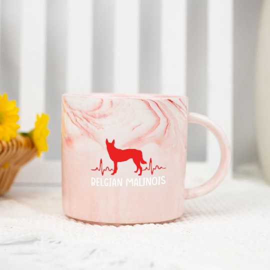 Silhouette Dog Heartbeat Belgian Malinois Marble Mugs