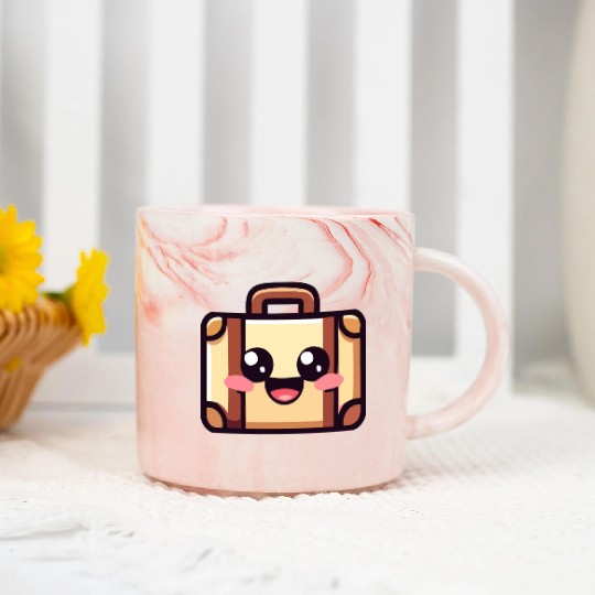 Happy Travel Suitcase Marble Mugs