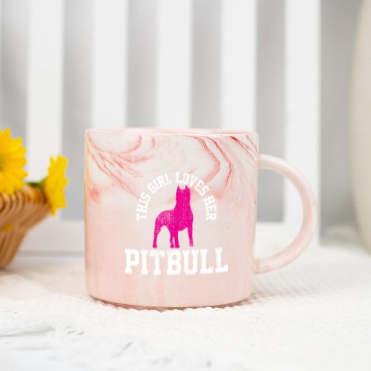 Unique Art For Girl Who Loves Her Pitbull Marble Mugs