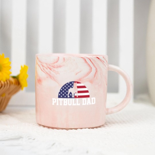 Pitbull Dad Embracing USA Flag Merica Pride Art Marble Mugs