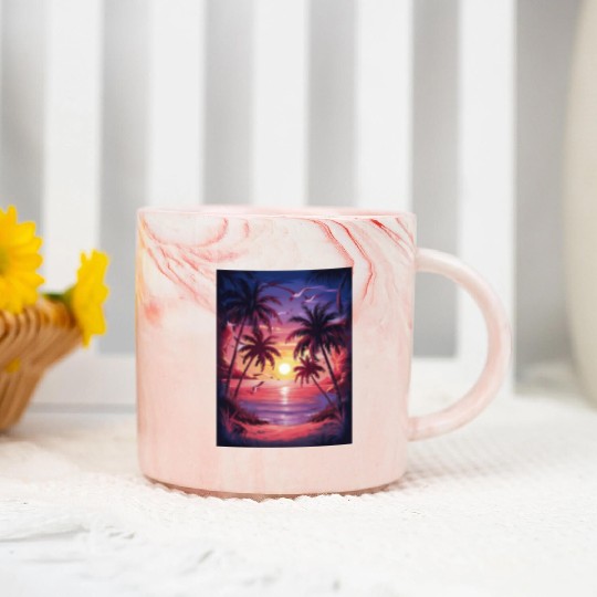 summer beach "Tropical Twilight Serenity" Marble Mugs