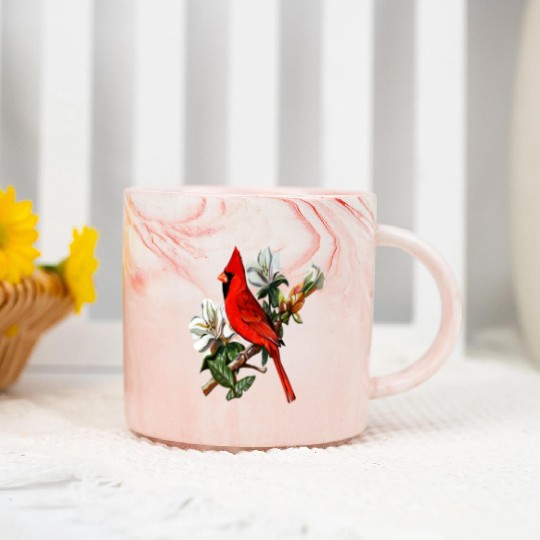 Northern Red Cardinal On A Branch Marble Mugs