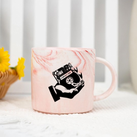 Funny retro vintage 80s compact disc Marble Mugs for men