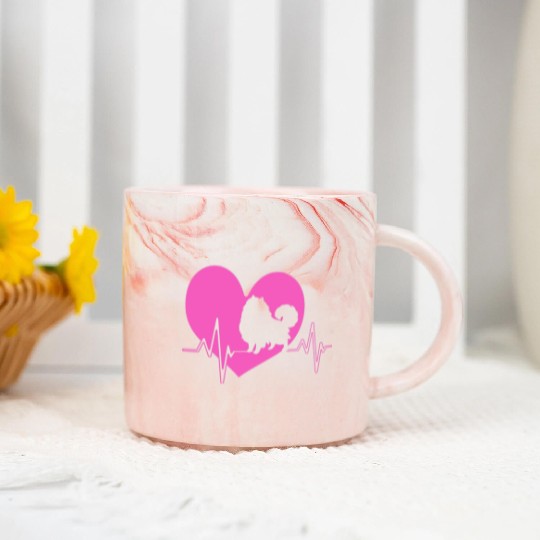 Puppy Dog Heartbeat Cute Pomeranian Silhouette Marble Mugs