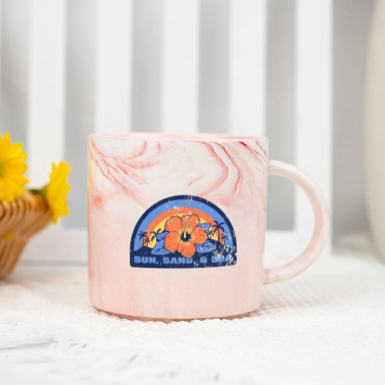 Vintage Sunset Beach Hibiscus Flower Marble Mugs, Trop