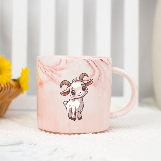 Adorable Smiling Goat Cartoon Marble Mugs