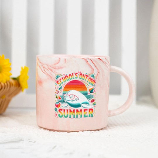 Schools Out For Summer Teacher Beluga Whale Marble Mugs