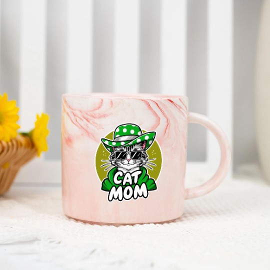 Cat Mom Funny cat with sunglasses, hat and clothes Marble Mugs