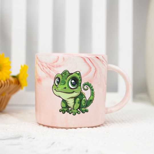 Adorable Wide-Eyed Green Chameleon Marble Mugs