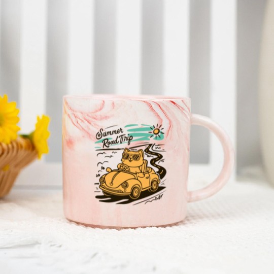 Summer Road Trip Vacation Cat lover Gift Marble Mugs