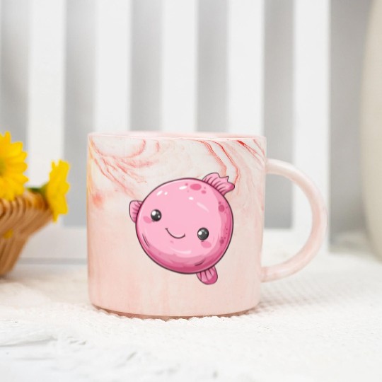 Bubble Fish Fantasy in Pink with Happy Face Marble Mugs