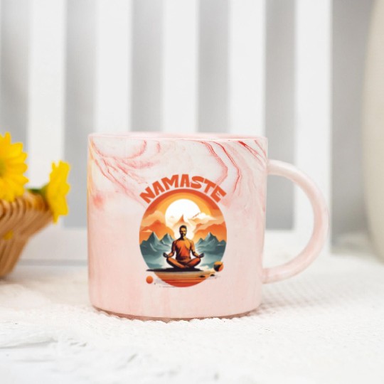 SERENITY AMIDST PEAKS: YOGA NAMASTE Marble Mugs