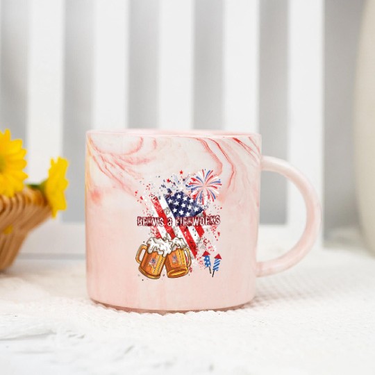 Brews & Fireworks 4th of July Independence Day Marble Mugs