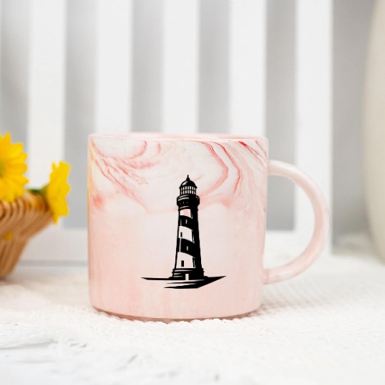 Old Lonely Striped Coastal Lighthouse Marble Mugs