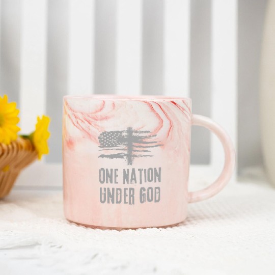 4th Of July US Flag One Nation Under God Christian Marble Mugs