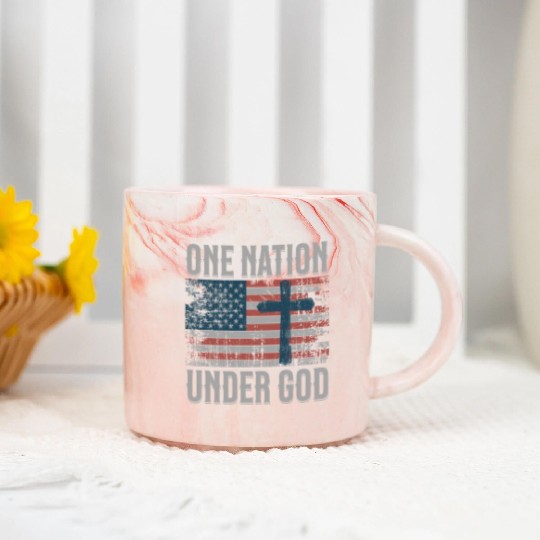 One Nation Under God Retro US Flag Christian Cross Marble Mugs