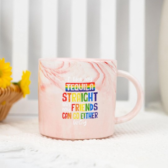 Tequila Straight Friends Go Either Way LGBT Ally Marble Mugs