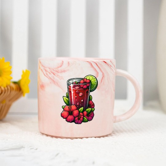 Red Flower Hibiscus Tea Marble Mugs