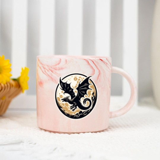 Mystical Dragon Silhouette Against Full Moon Marble Mugs