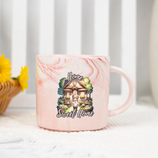 Home Sweet Home House Cabinand Person Waving 1 Marble Mugs