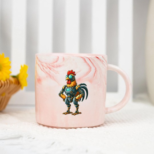 Robot chicken rooster hen cyborg mechanical design Marble Mugs