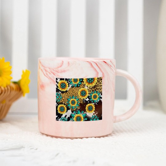 Turquoise Gemstone Sunflowers Leopard Cowhide Marble Mugs
