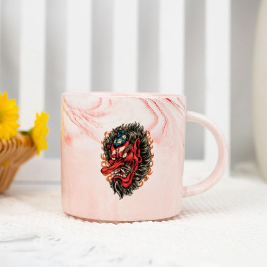 Vintage Red Tengu Japanese Demon Tattoo Marble Mugs