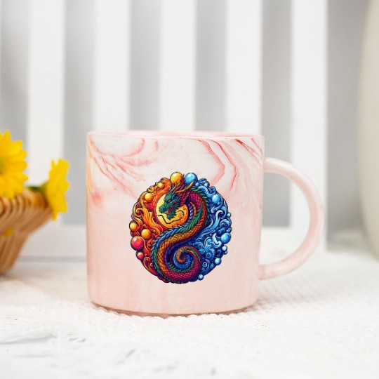 Vibrant Yin Yang Dragon Marble Mugs