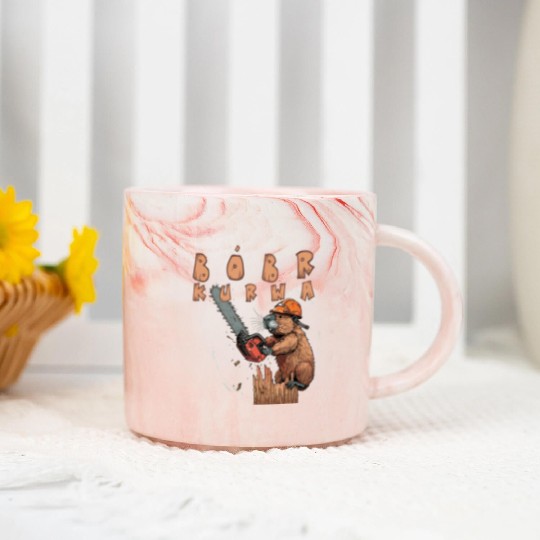 Beaver Lumberjack Chainsaw Marble Mugs