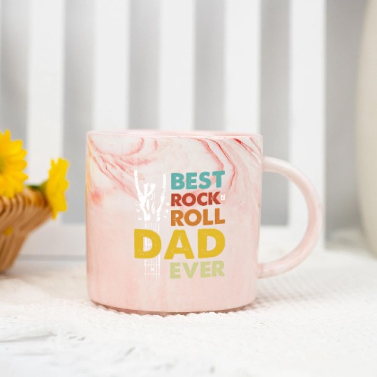 Best Dad Ever w/ Guitar, Rock Music & Skull Theme Marble Mugs
