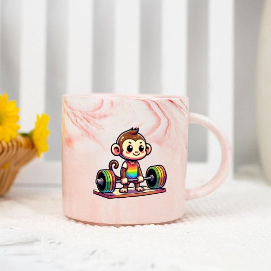 Cool Monkey Deadlifting In The Gym Marble Mugs
