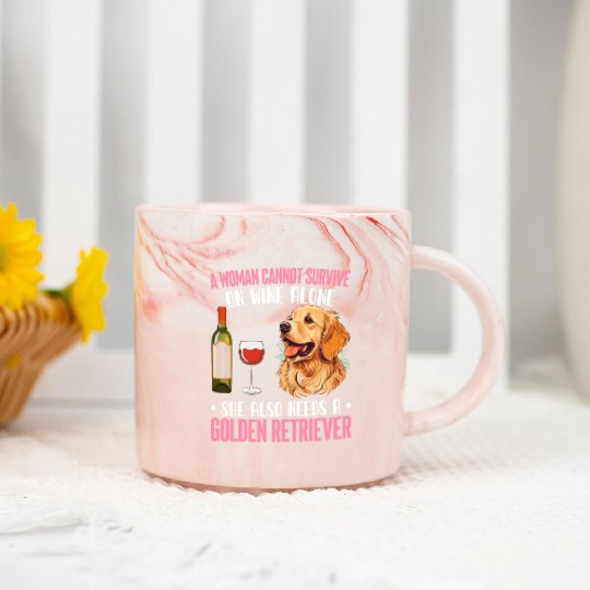 Woman Wine She Needs Golden Retriever Dog Dog Love Marble Mugs