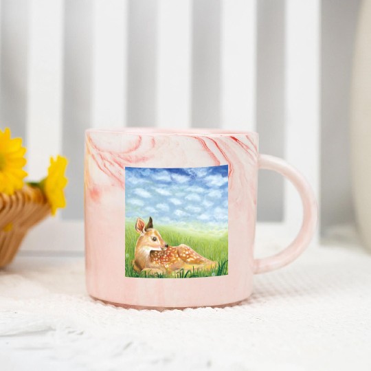 Cute Little Fawn in the Grass Illustration Marble Mugs