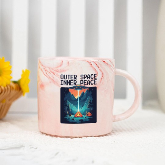 Outer space inner peace camping with UFO Marble Mugs