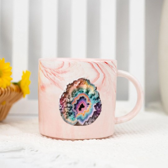 Fantasy Pastel Rainbow Geo Stone Crystal Marble Mugs