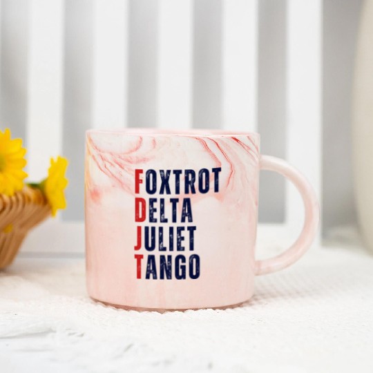 FOXTROT DELTA JULIET TANGO WHITE Marble Mugs