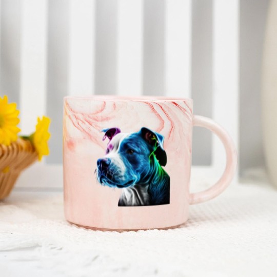 3D Neon Bluenose Pitbull Face Marble Mugs