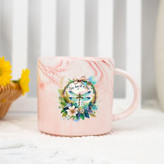 One day at a time dragonfly floral Marble Mugs