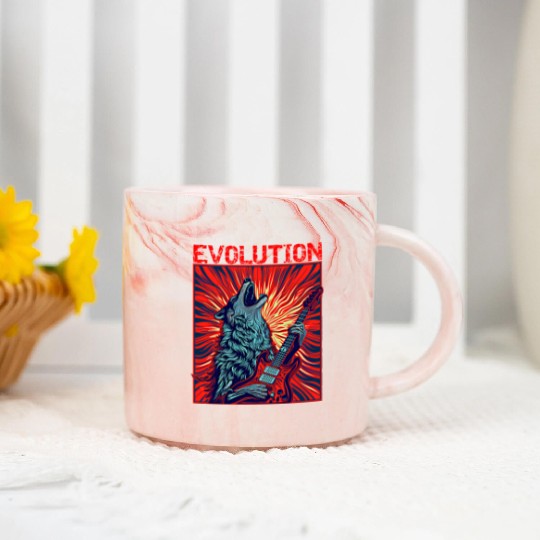 Wolf Playing Guitar Rockstar Red Guitar Marble Mugs