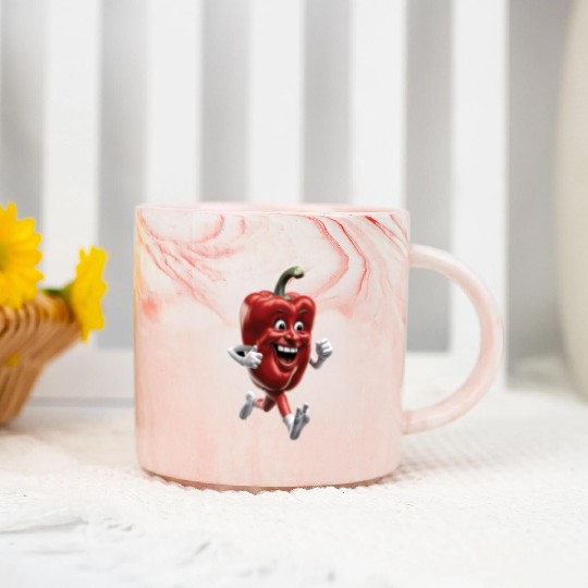 Red Bell Pepper Running Realistic Marble Mugs