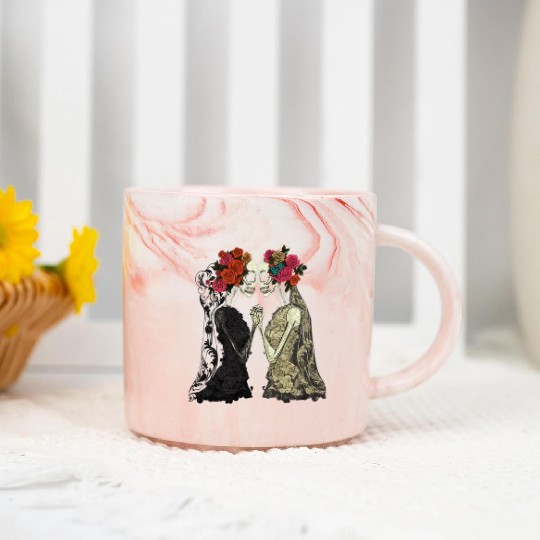 Lesbian Couple Skeletons Kissing LGBTQ Pride Marble Mugs