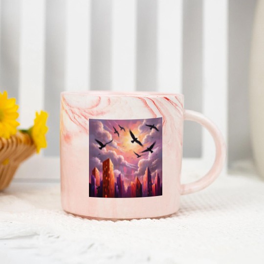 Geometric Twilight City Marble Mugs