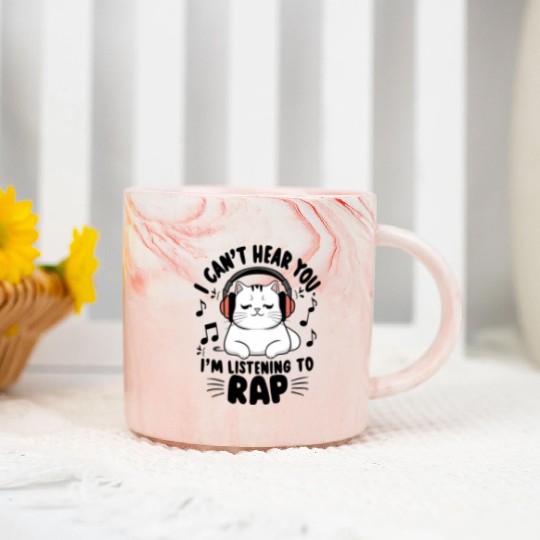 Cute Cat I Can't Hear You I'm Listening To Rap Marble Mugs